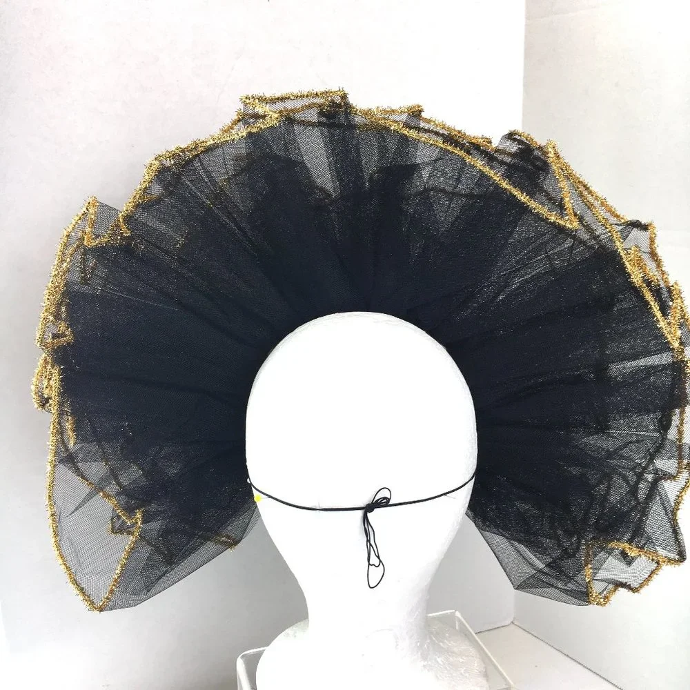 Vintage Venetian Gold Fabric Mask w/ Blk Net Ruffles NOS NWOT